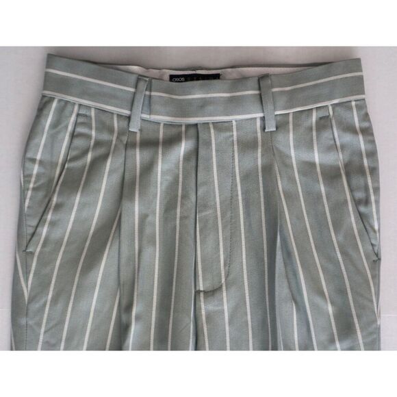 ASOS DESIGN Boy's Sz 26x25 Sage Prep Green Pin Stripe Tapered Smart Dress Pants - Picture 8 of 13